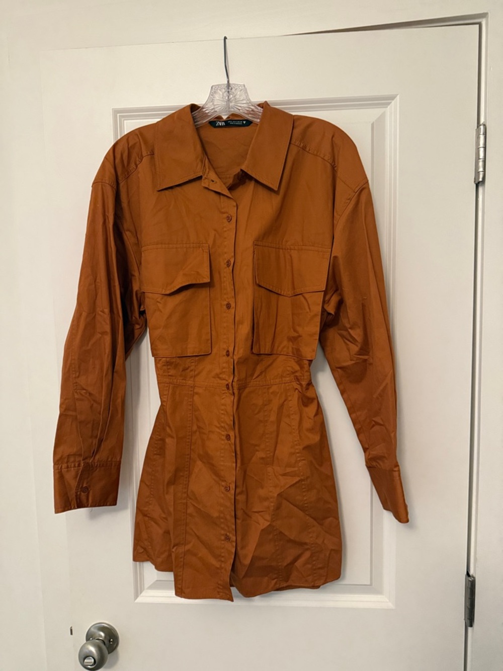 Zara Burnt Orange Utility Shirt Dress